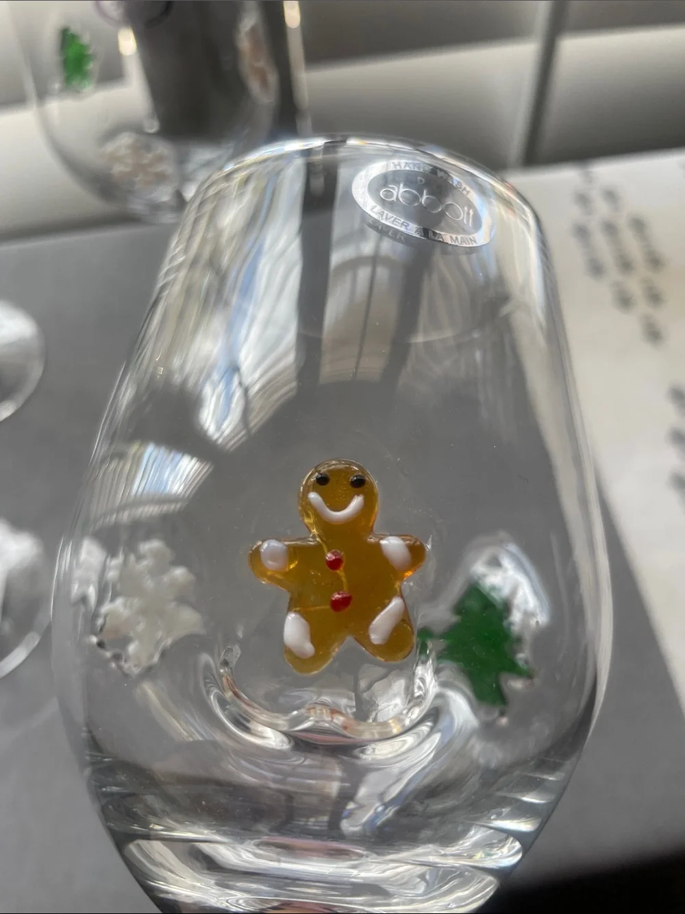Abbott Holiday Clear Stemmed Wine Glasses with Festive Charms Set of Four (4)